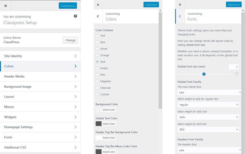 ClassiPress Customize Color Fonts